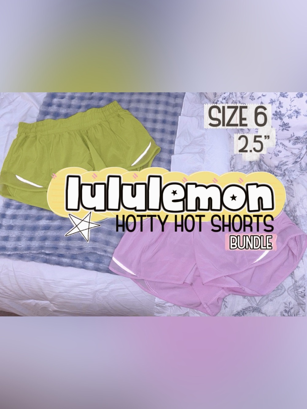 Lululemon Hotty Hot Shorts - Neon Green & Light Pink - Size 6 (2.5”)